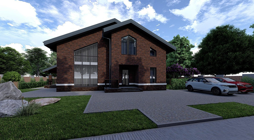 Двух этажный дом с камином