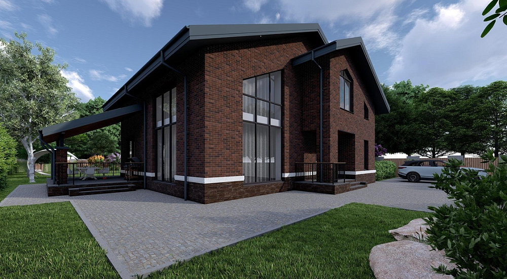 Двух этажный дом с камином