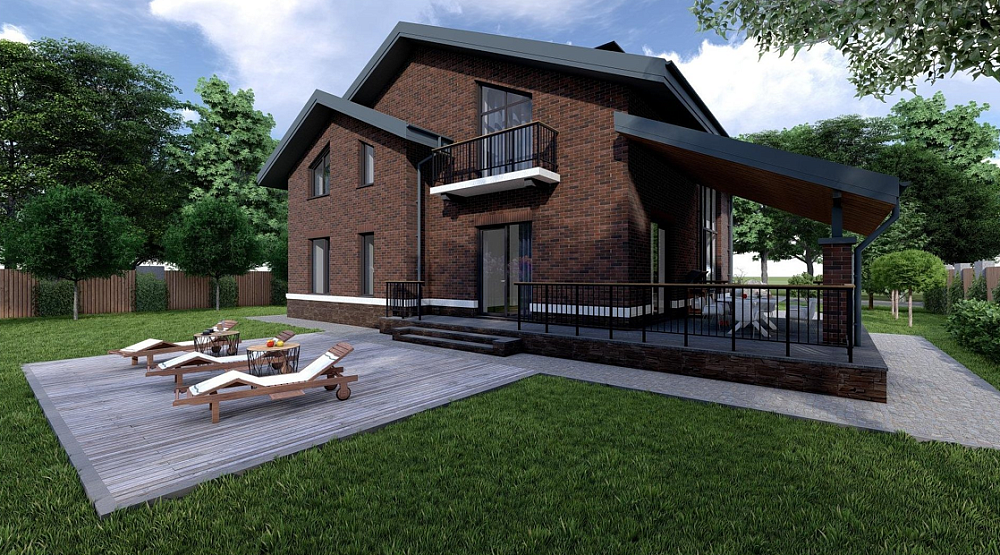 Двух этажный дом с камином